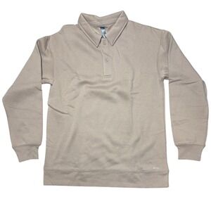 New Mondetta Women's Tan Collared Pullover Sweatshirt Relaxed Fit Size Small